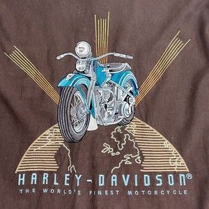 Harley Davidson Men Size L Embroidered Short Sleeves Button Down Shirt Brown